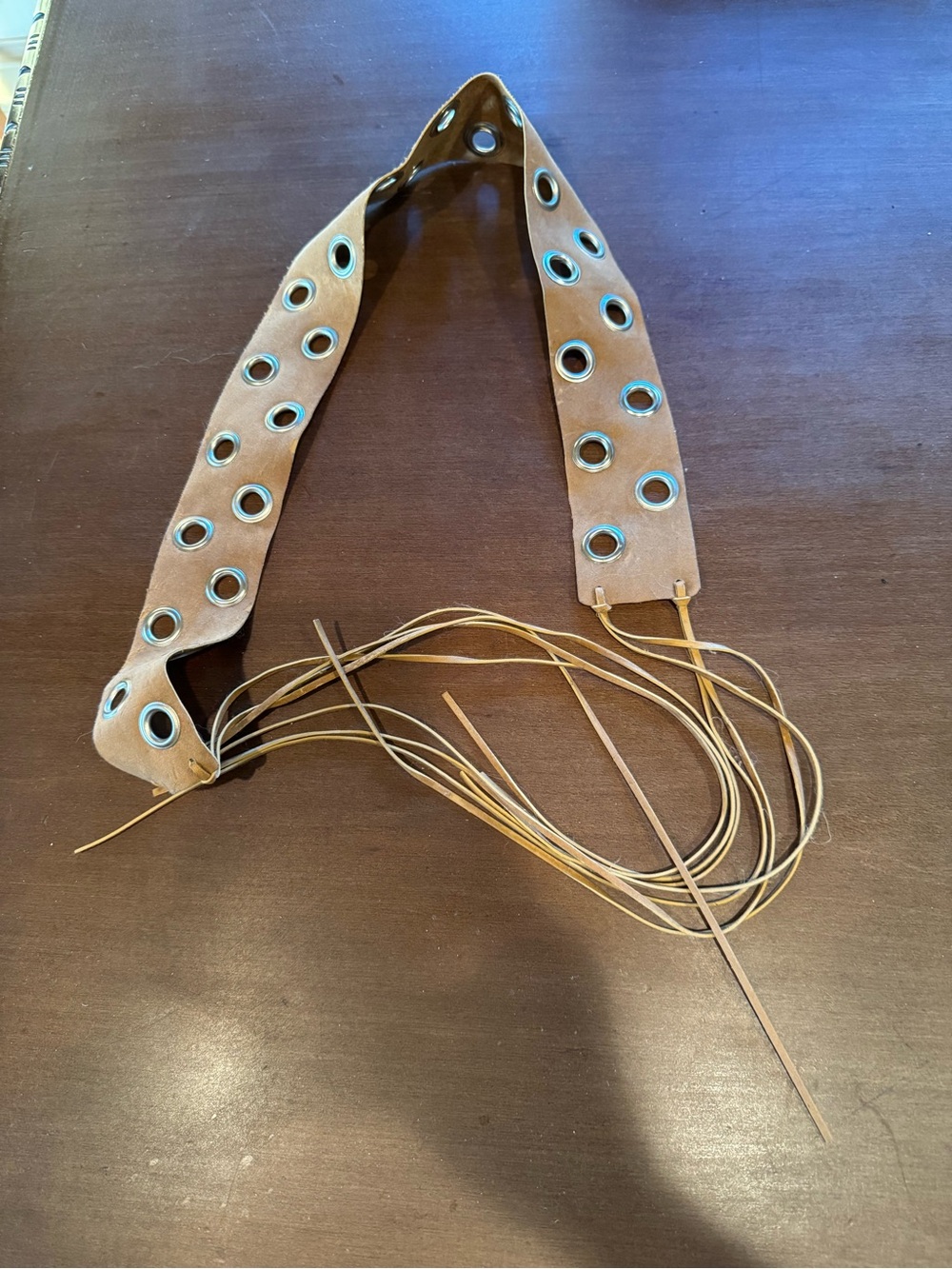 Faux Suede Fringe Eyelet Belt - Tan